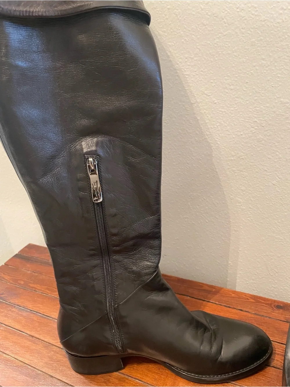Lorenzo Masiero Black Leather Riding Boots Over-the-Knee Folded Cuff Boots